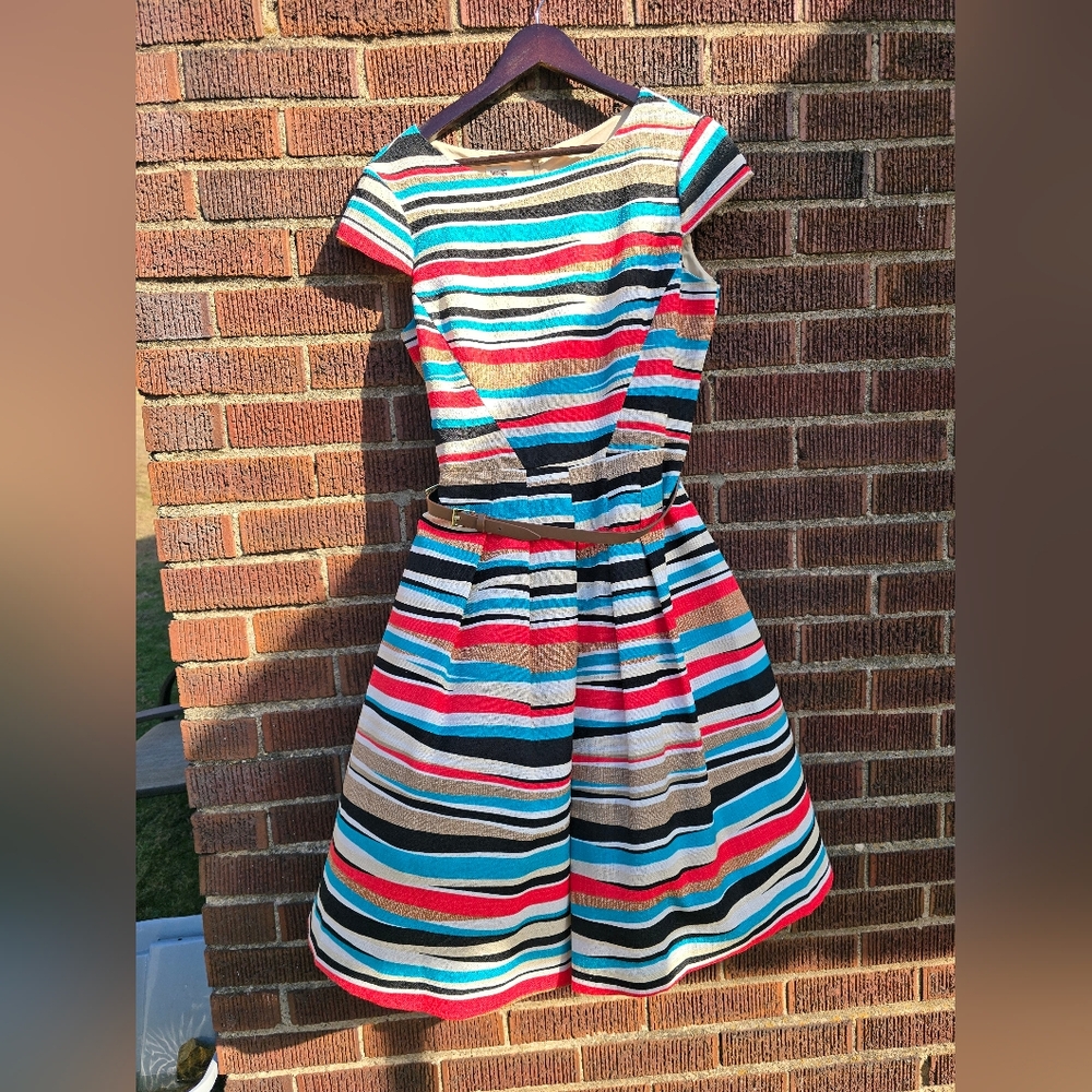 Anne Klein Vintage Multicolor Striped Dress, Sz L